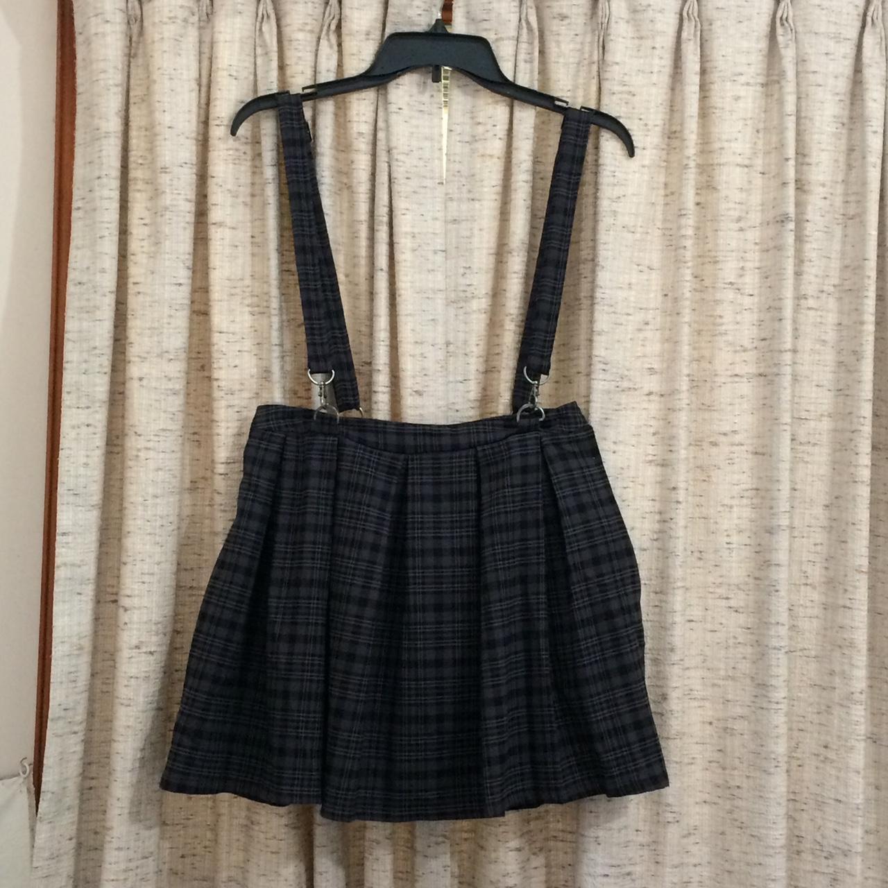 Black & Grey Plaid Suspender Skirt