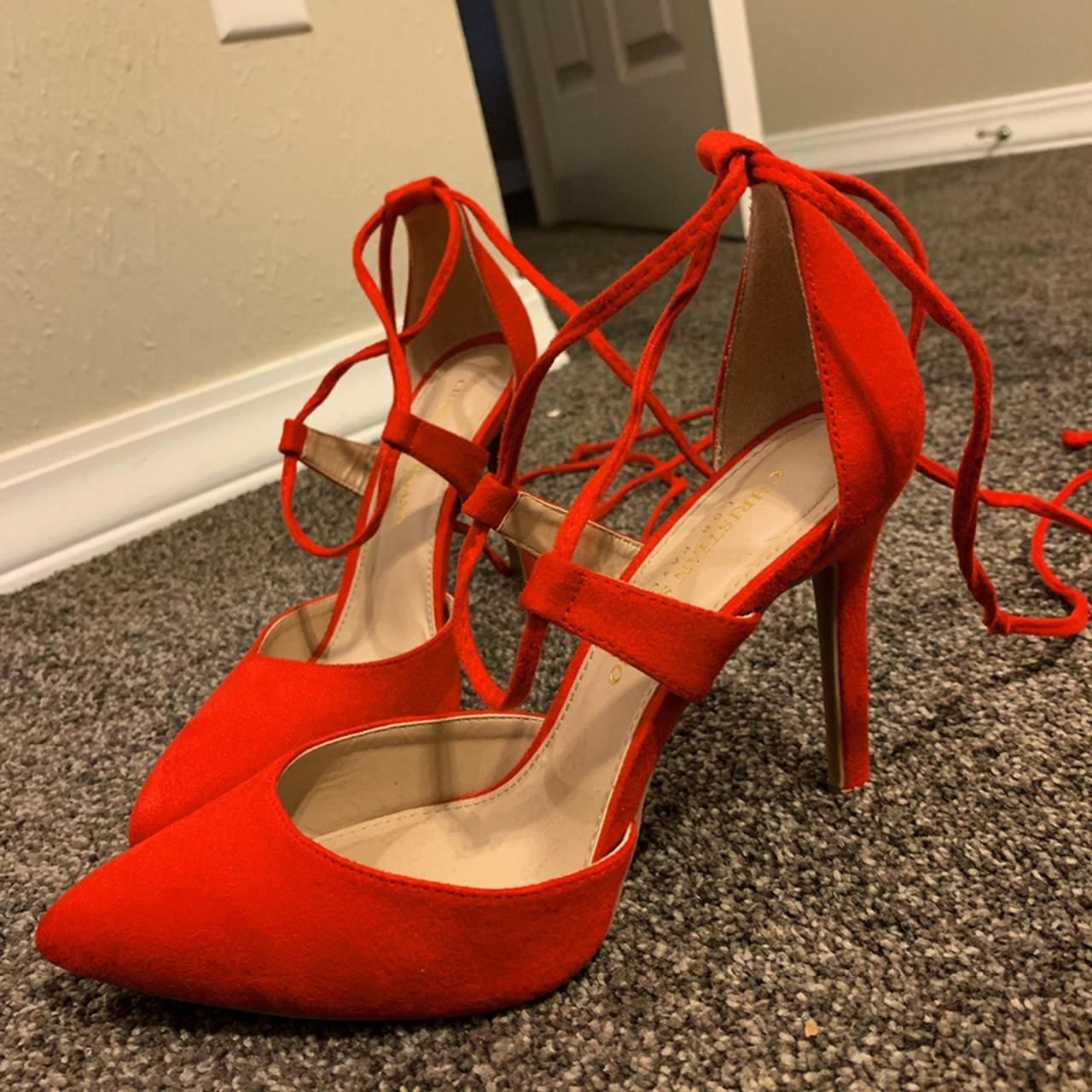 Red lace up heels - Depop