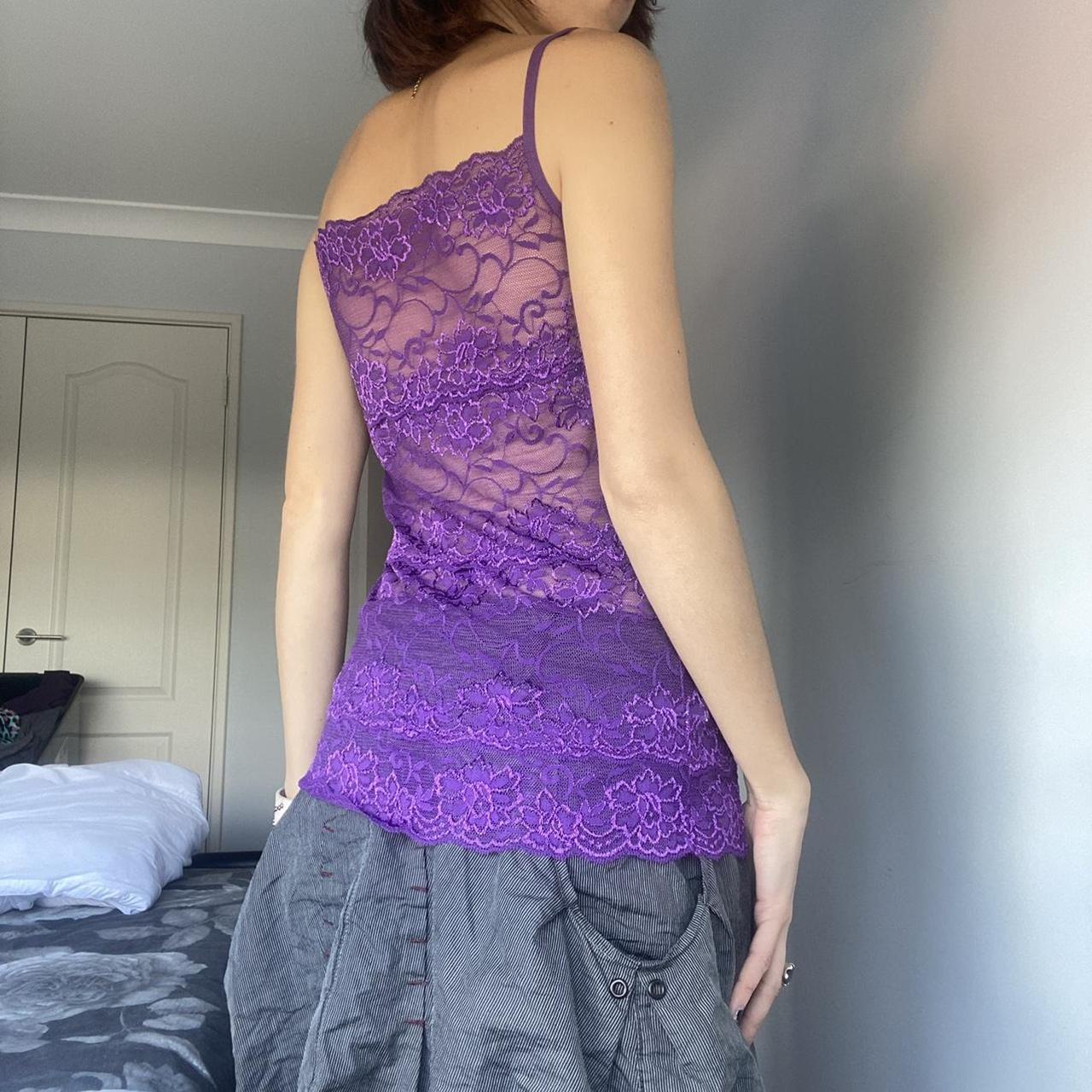 purple sheer lace singlet top with lil bow on bust,... Depop