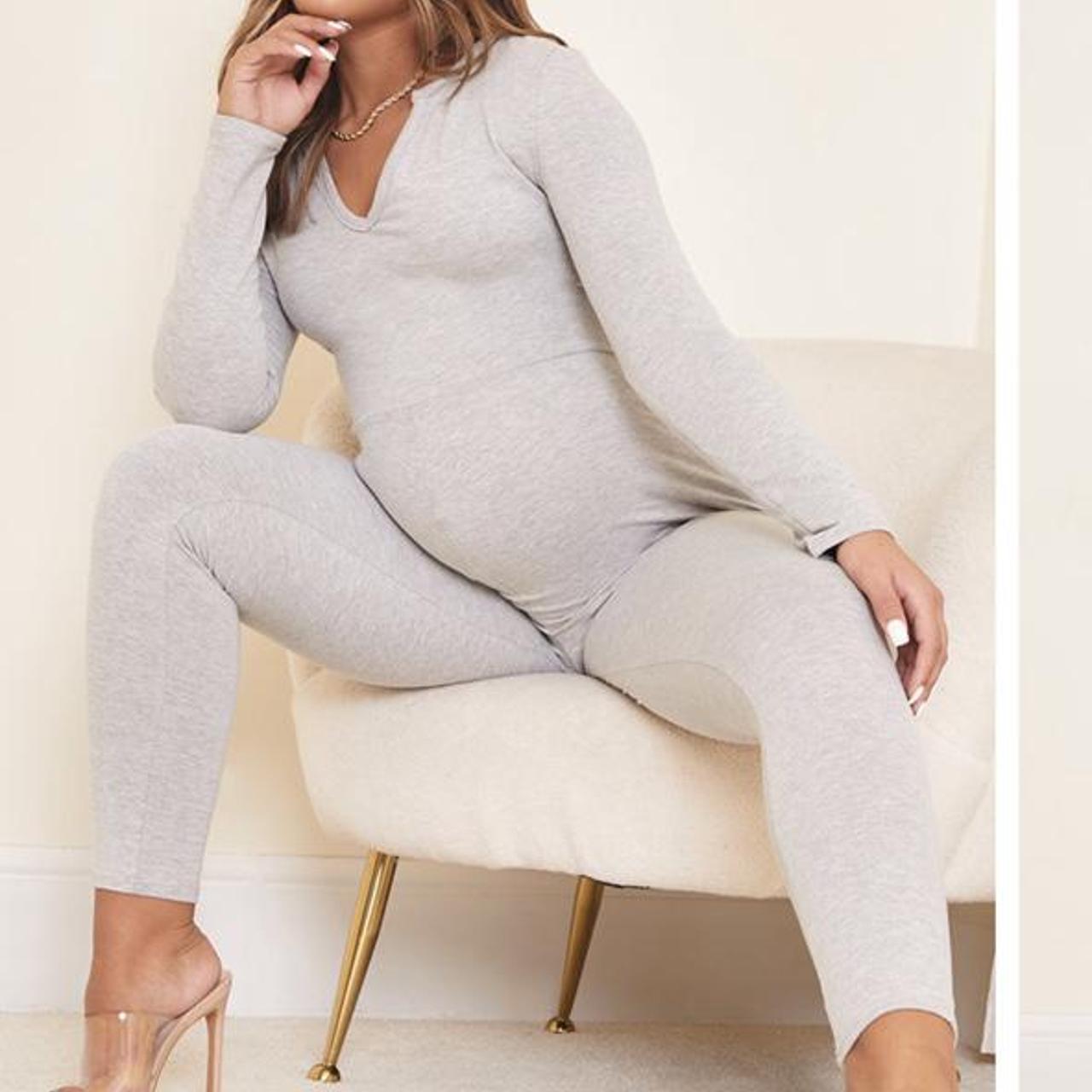 PLT grey seamless maternity jumpsuit plt maternity... Depop