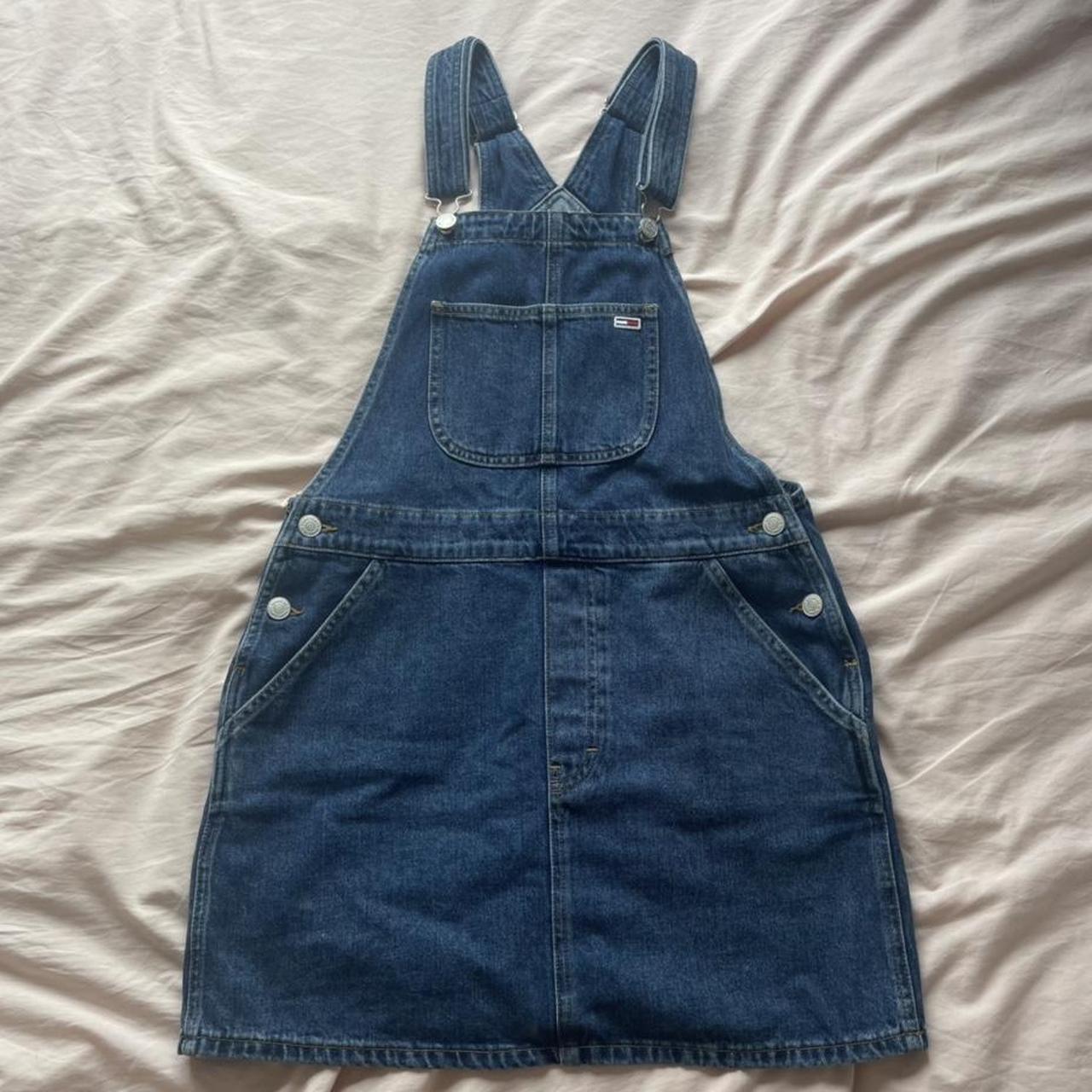 Tommy Hilfiger dungaree dress in dark blue denim.... - Depop