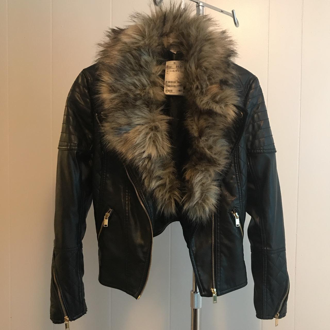 H&m leather jacket top with fur