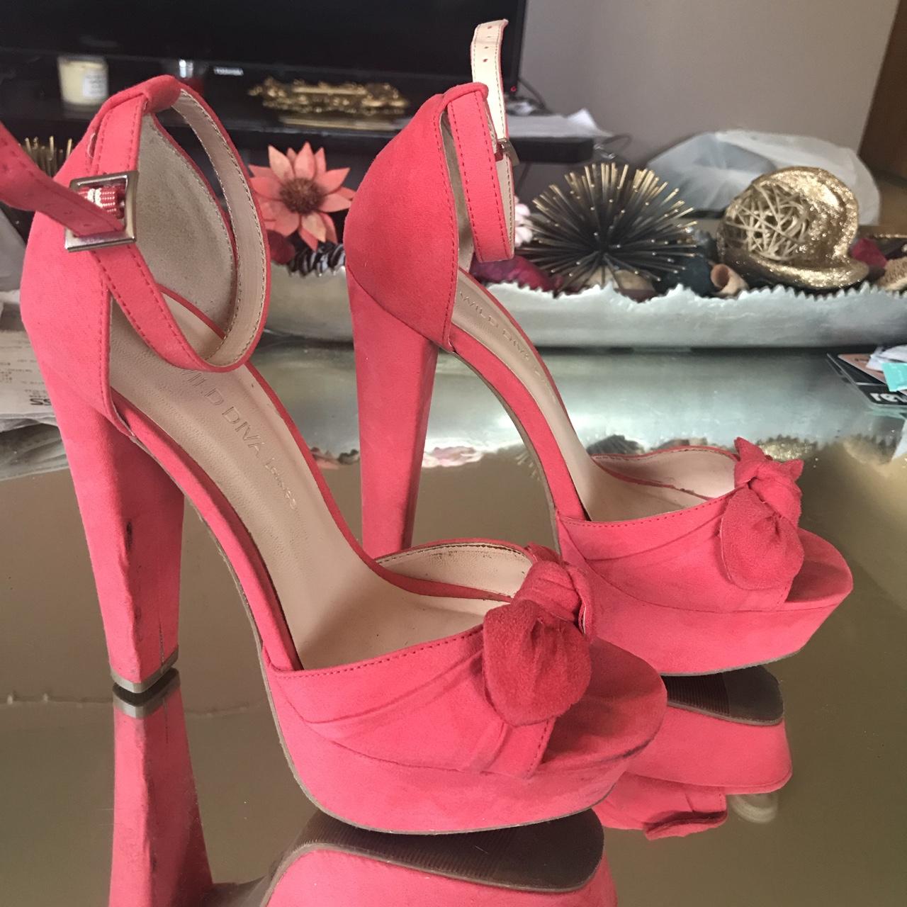 Platform heels in a blush coral pink color. Used... - Depop