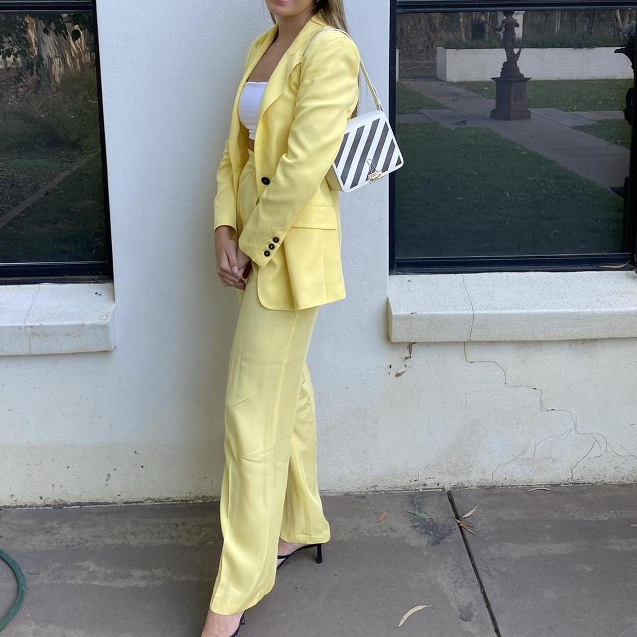 Yellow Zara Suit pants and jacket, so flattering!... Depop