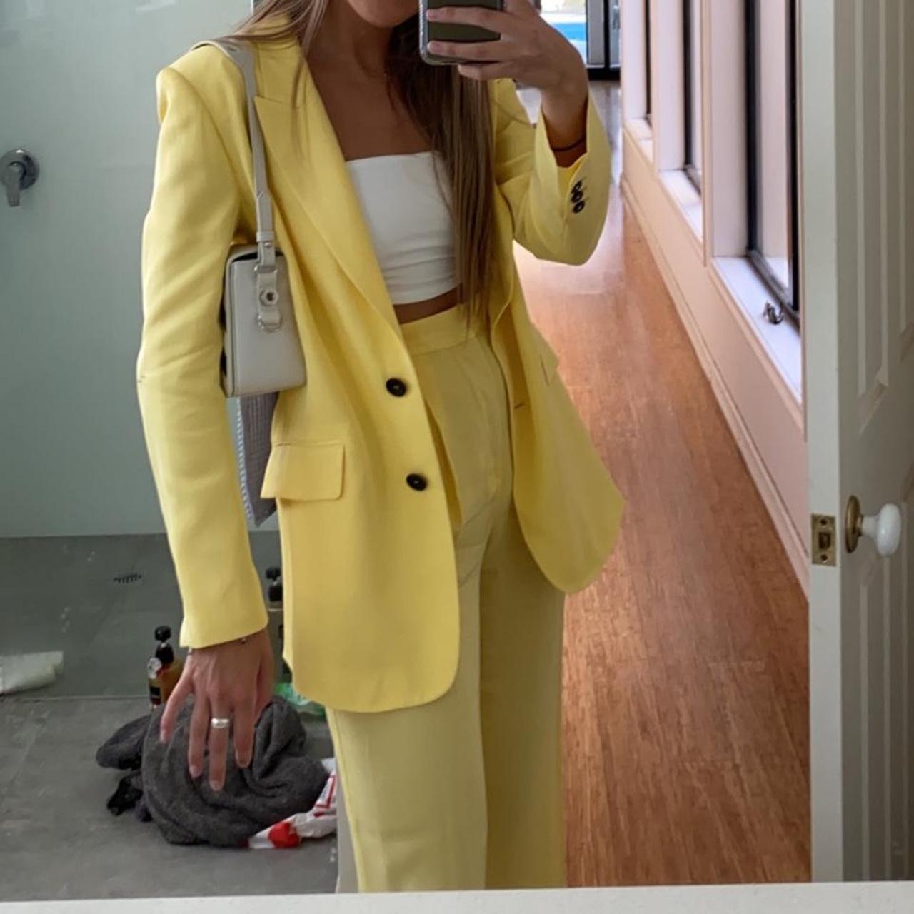 Yellow Zara Suit pants and jacket, so flattering!... Depop