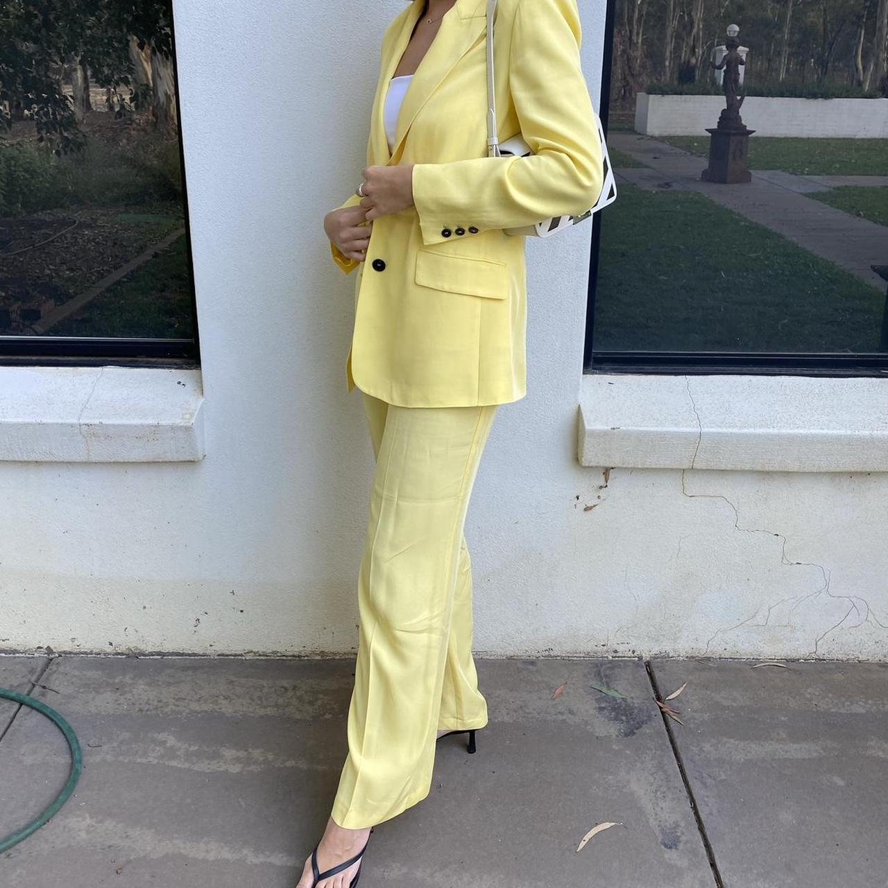 Yellow Zara Suit pants and jacket, so flattering!... Depop
