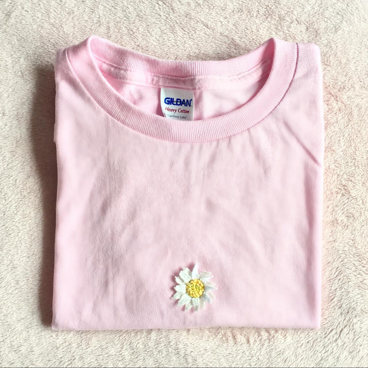 Hand Embroidered Baby Pink 100% cotton unisex... - Depop