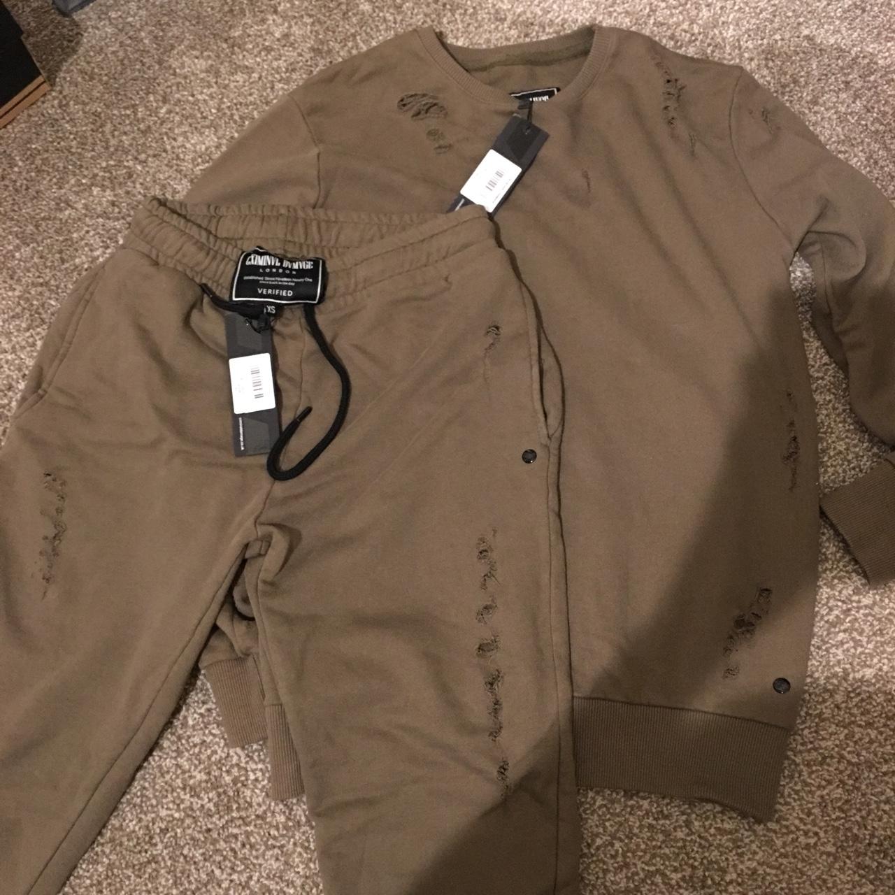 Criminal damage tracksuit in kaki green Xs