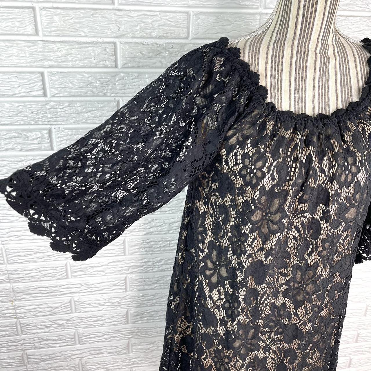 Umgee Boho Black Lace Shift Dress Nude Lining Sheer... - Depop