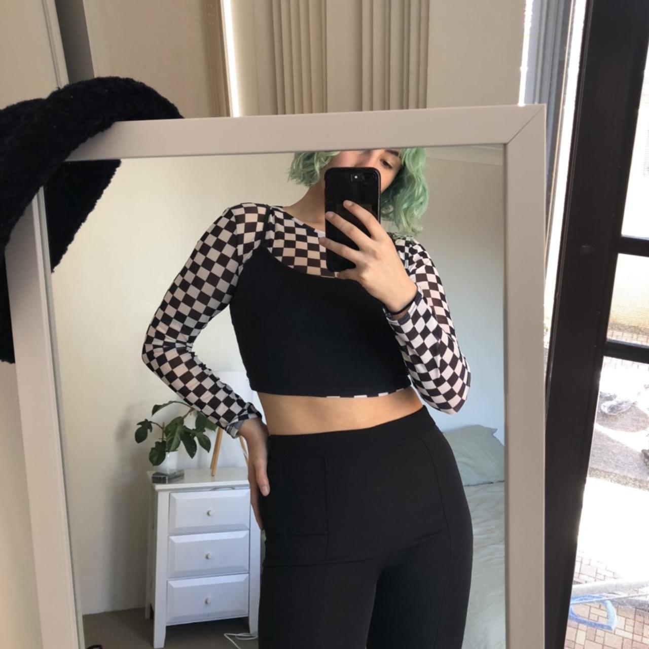 Pretty little thing mesh checkered long sleeve... Depop