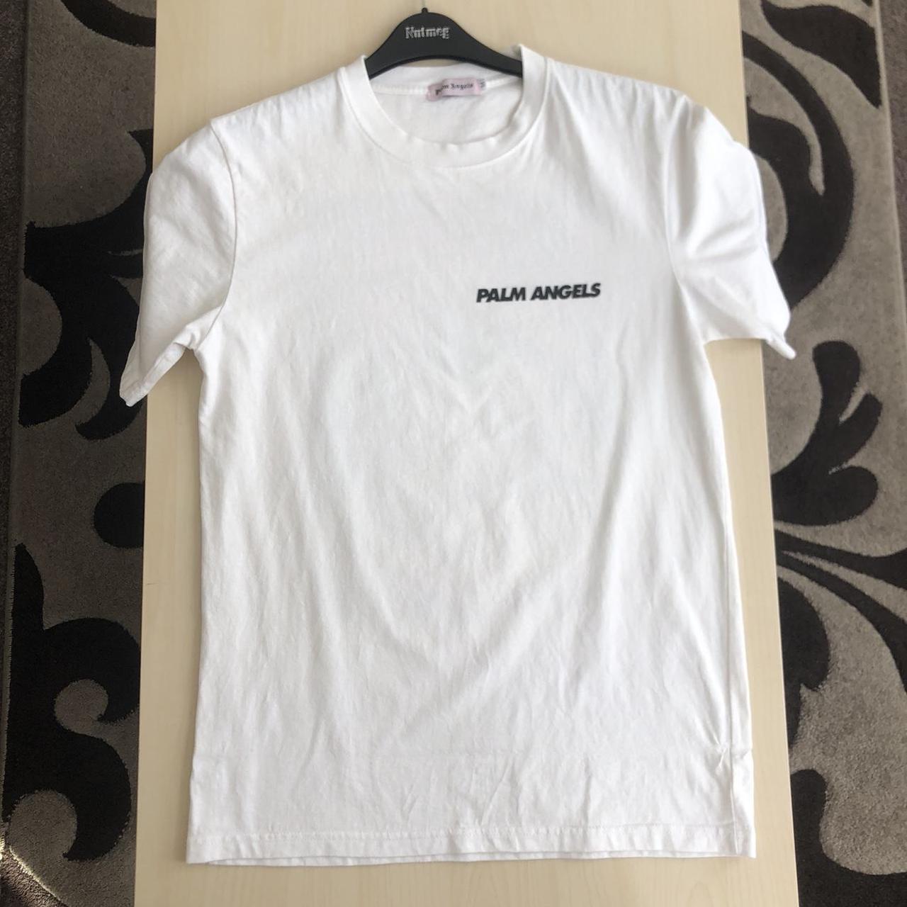Palm Angels White T-Shirt in good condition - Depop