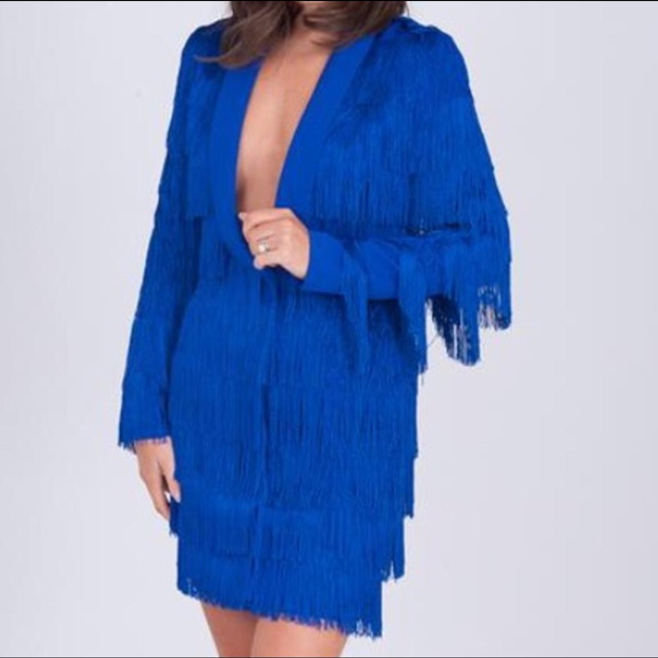 Royal blue 2024 tassel dress