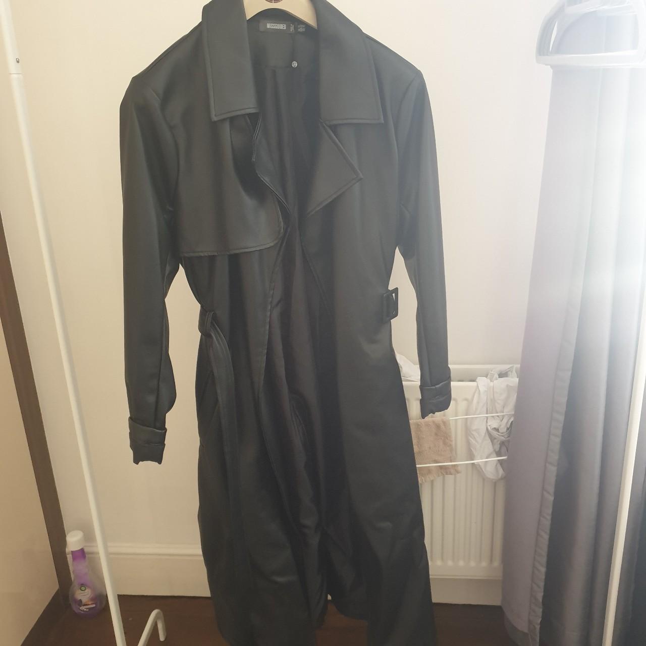 missguided faux leather trench wore once to the shop... - Depop