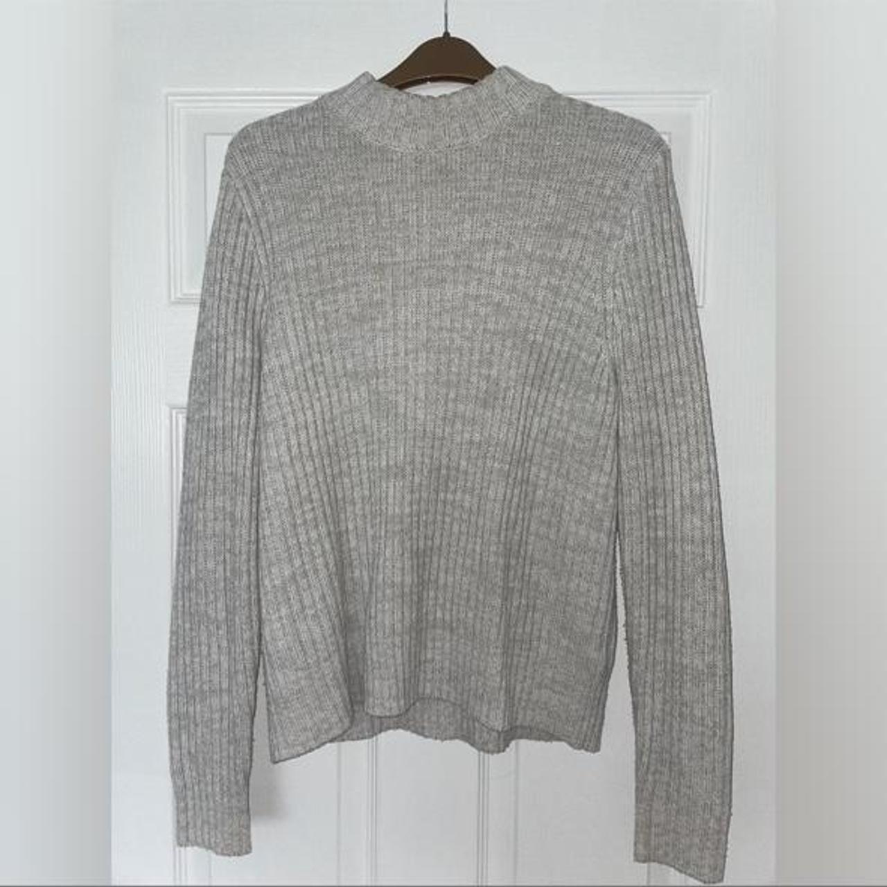 Grey knitted roll neck jumper H&M Size UK Medium... - Depop