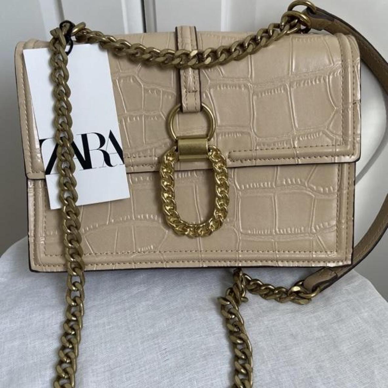 Zara shoulder bag with metal buckle Beige colour Depop