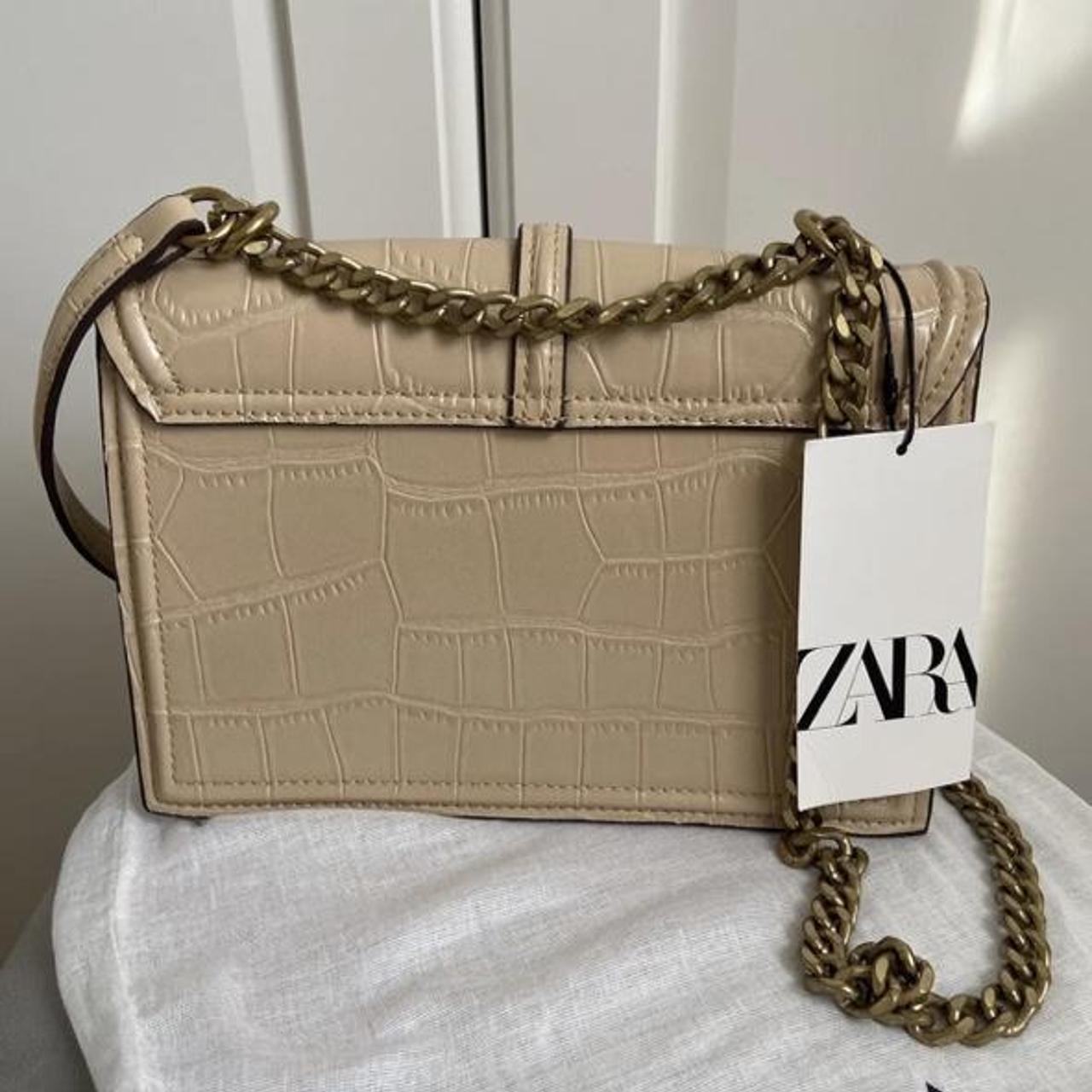 Zara shoulder bag with metal buckle Beige colour Depop
