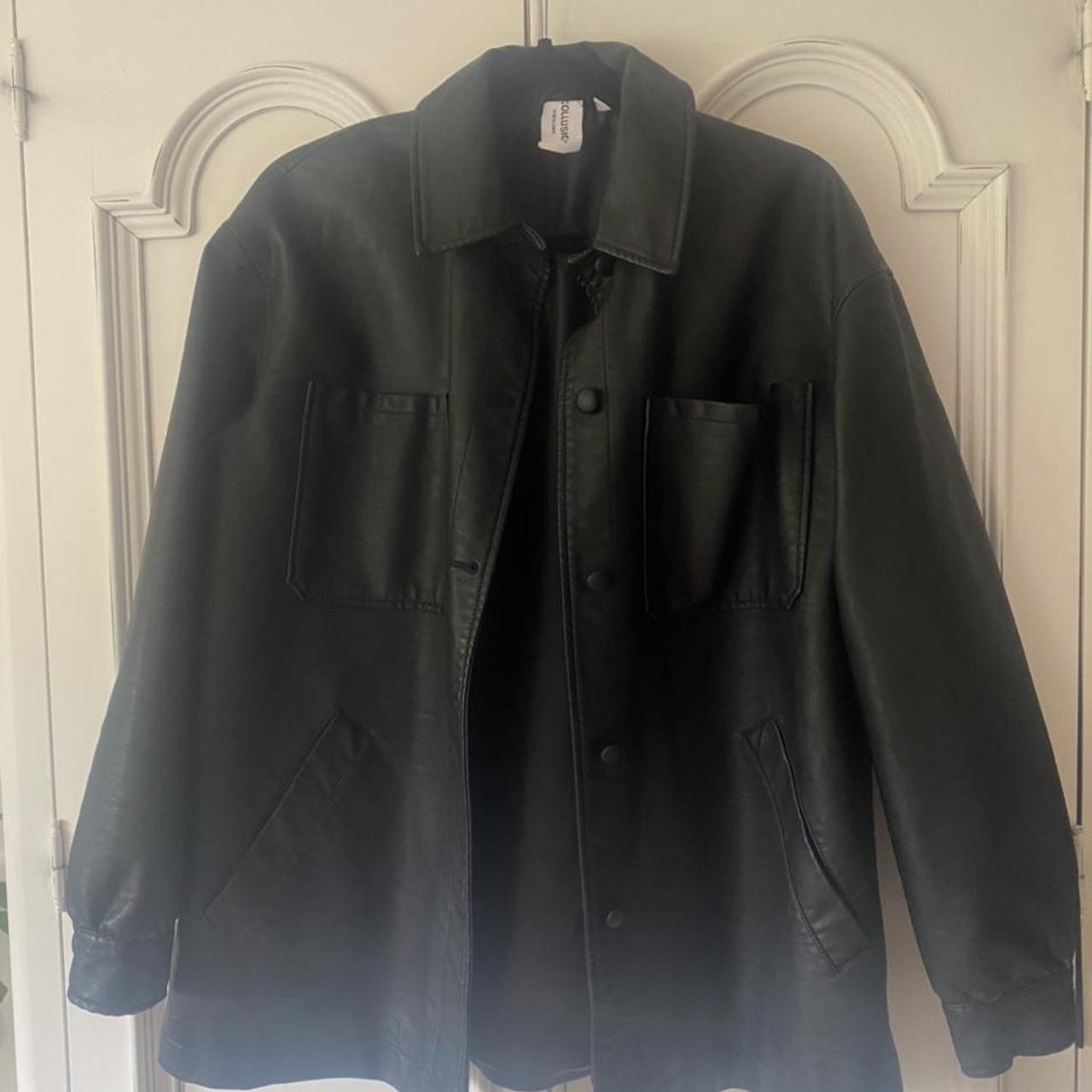 Oversized baggy faux leather jacket, never worn,... - Depop