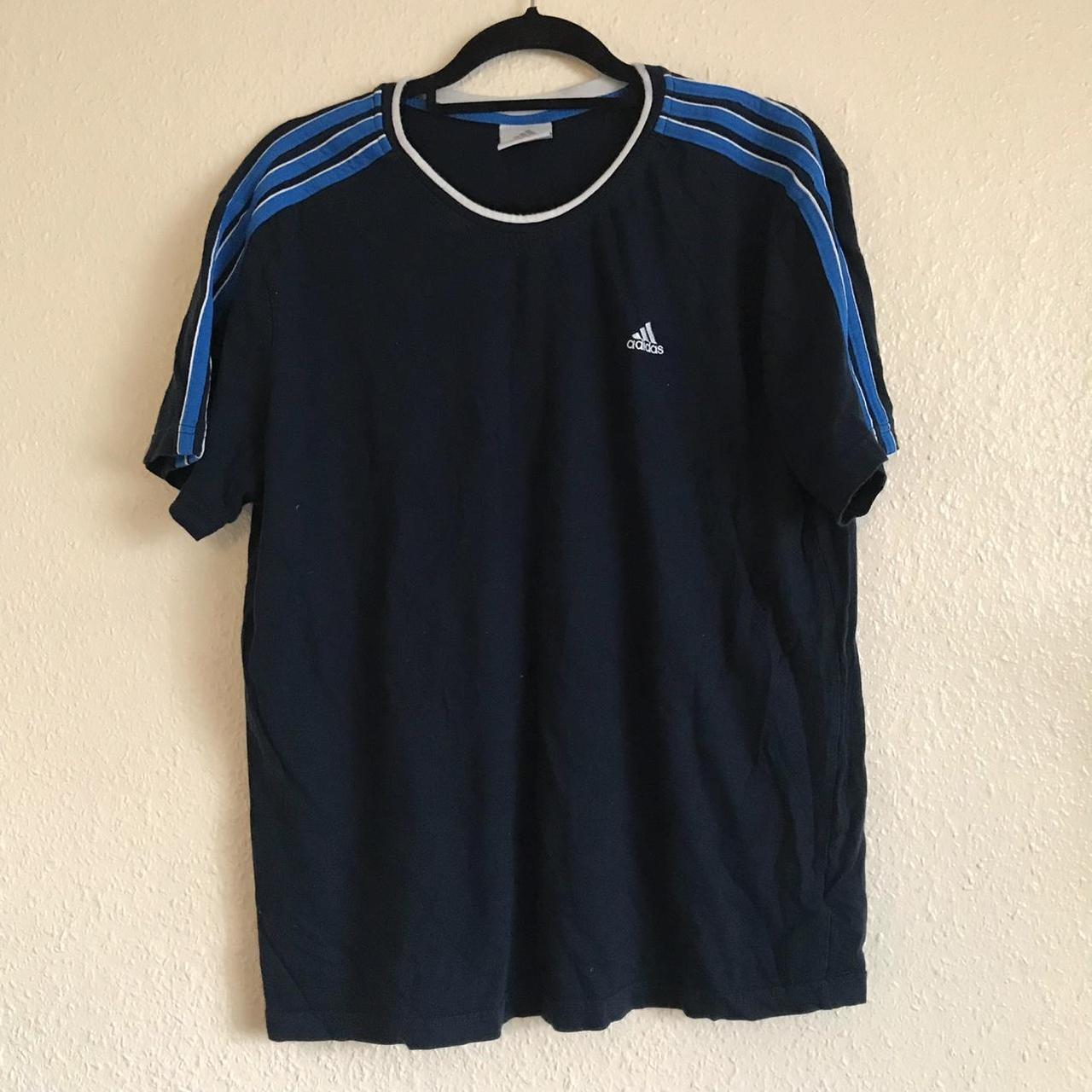 Adidas short sleeve top t shirt tee Navy with blue... - Depop