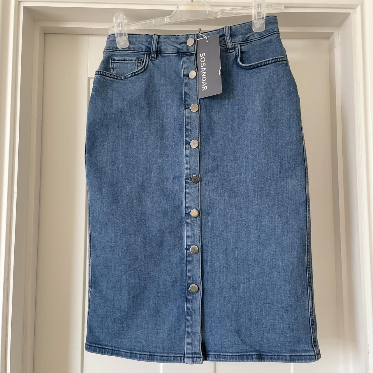 SOSANDAR denim skirt. Midi. UK 10. Button front... - Depop