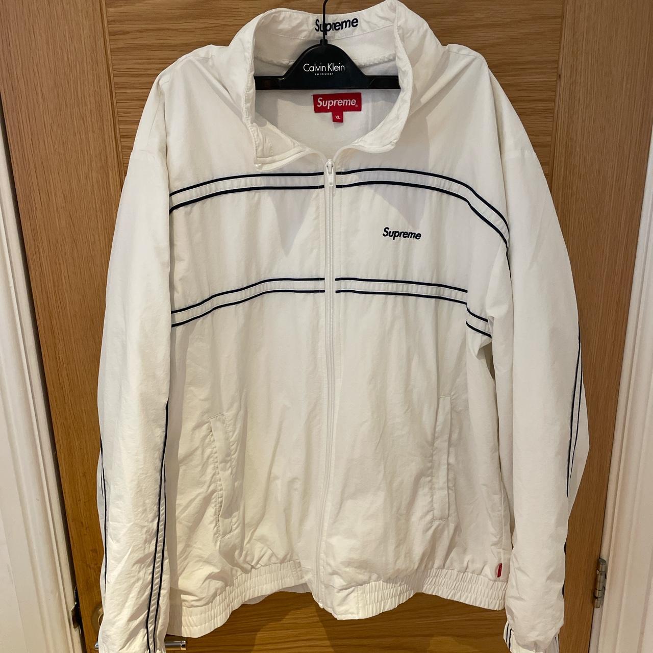 Mens Supreme White Bomber/Track Jacket, Good... - Depop