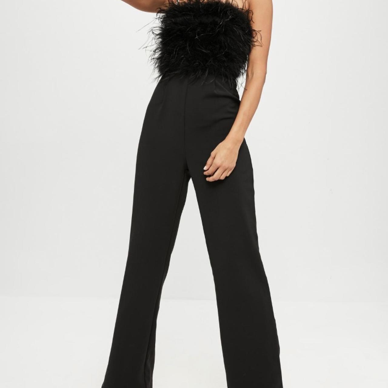 missguided black feather jumpsuit