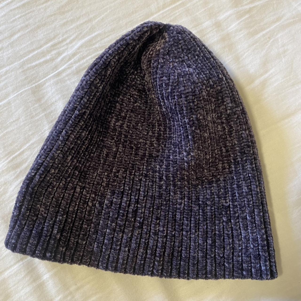 Dark purple and grey textured beanie - Depop