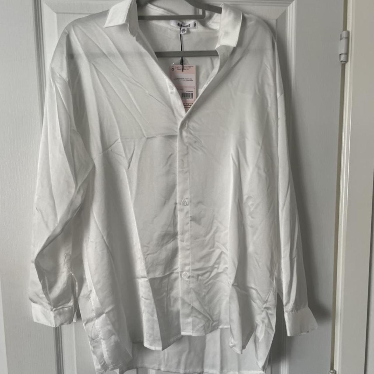 Missguided white satin shirt Size 8 With tags - Depop