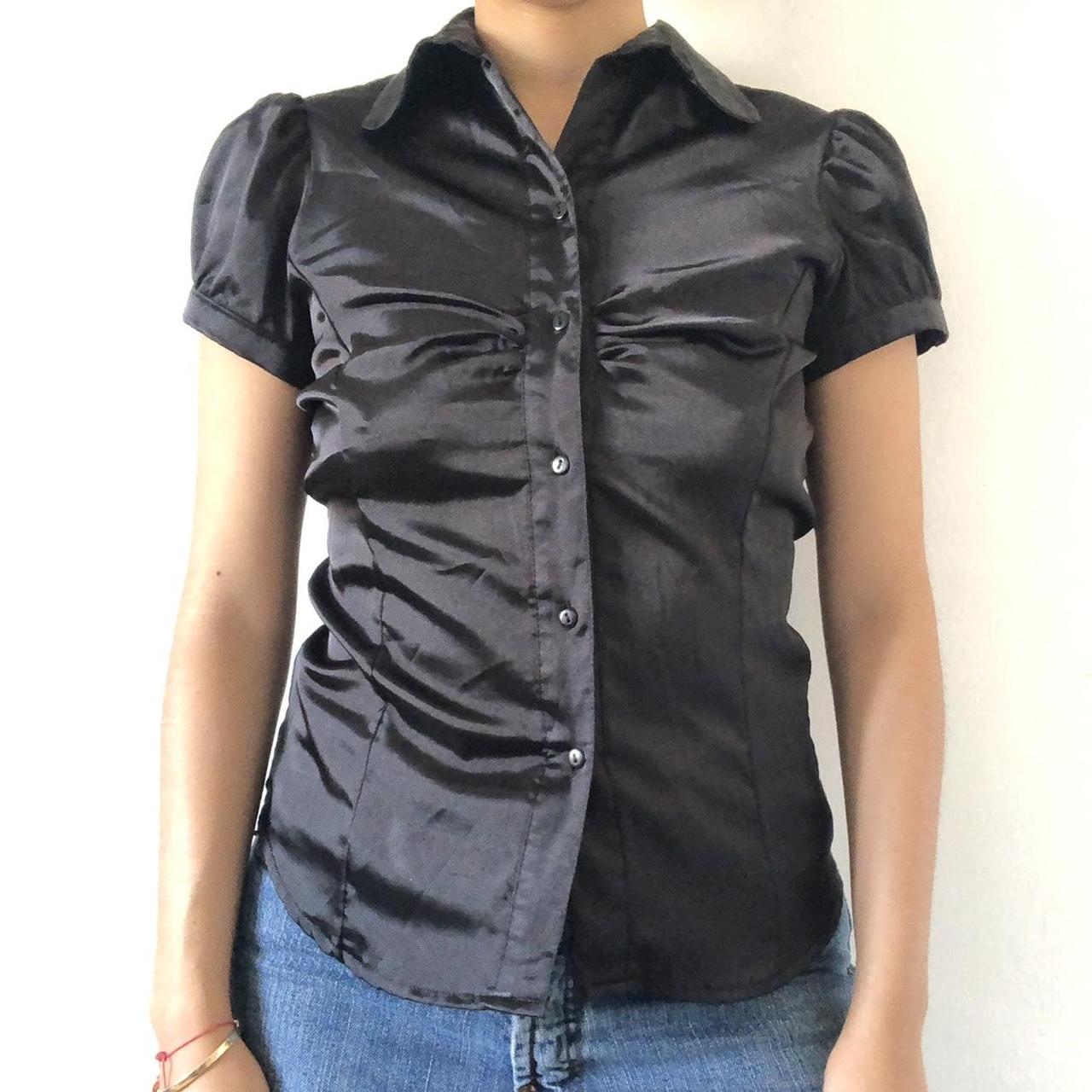 vintage black satin blouse S - M brand by INDITEX - Depop