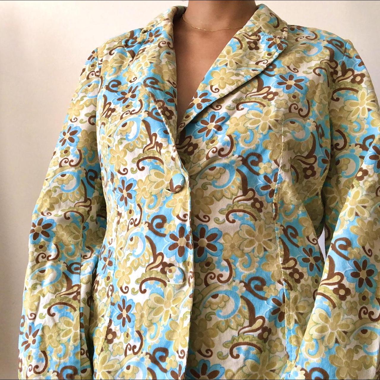 vintage corduroy jacket of pattern of flowers in... - Depop