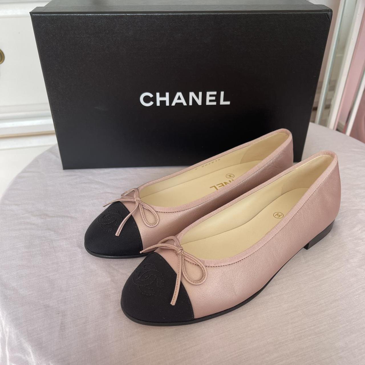 pink and black chanel flats