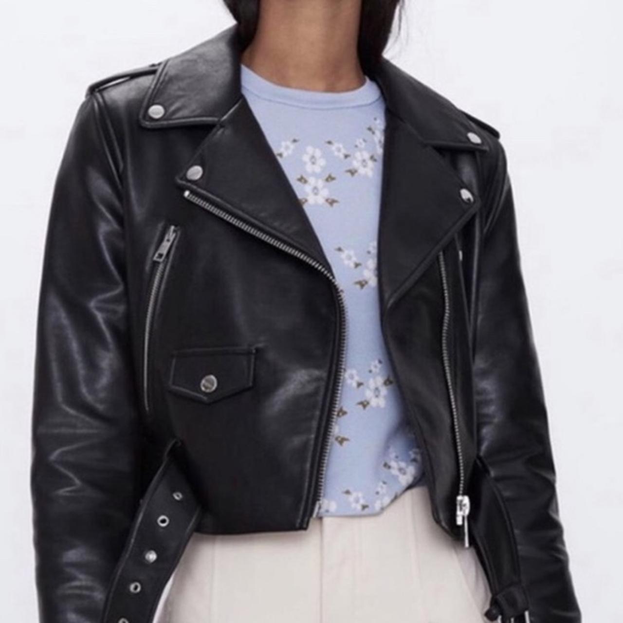 Zara black faux leather jacket TRF Depop
