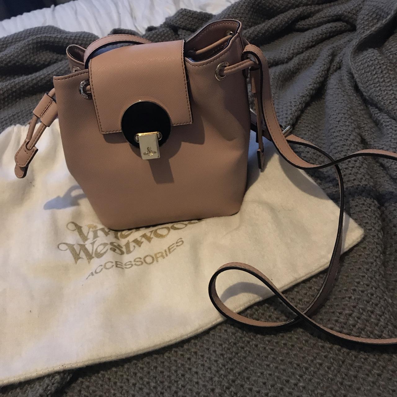 Vivienne Westwood Saffiano Leather Drawstring Bucket Bag In Blue