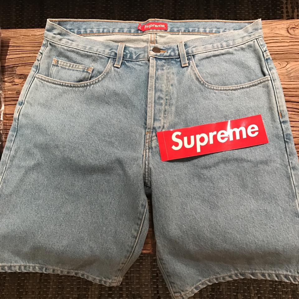 Supreme Washed Denim Short Size: 34 Style: Blue - Depop