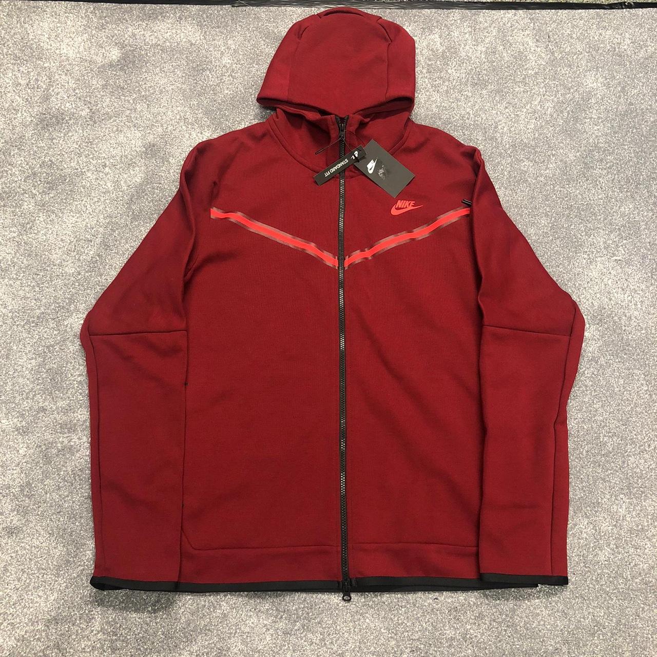 red tech fleece top