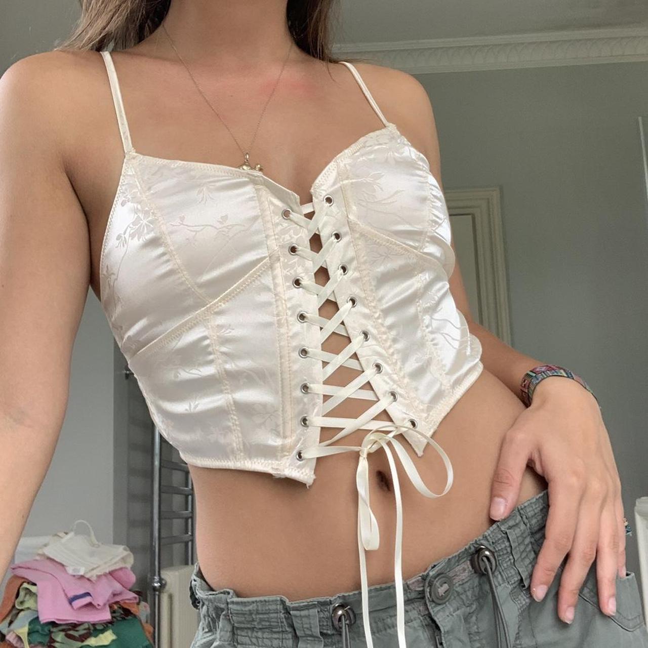 Urban outfitters cream Demi lace up corset Size - Depop