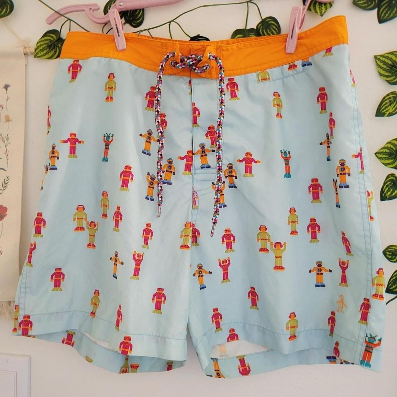 Vintage Original Penguin Swim Trunks Blue and... - Depop