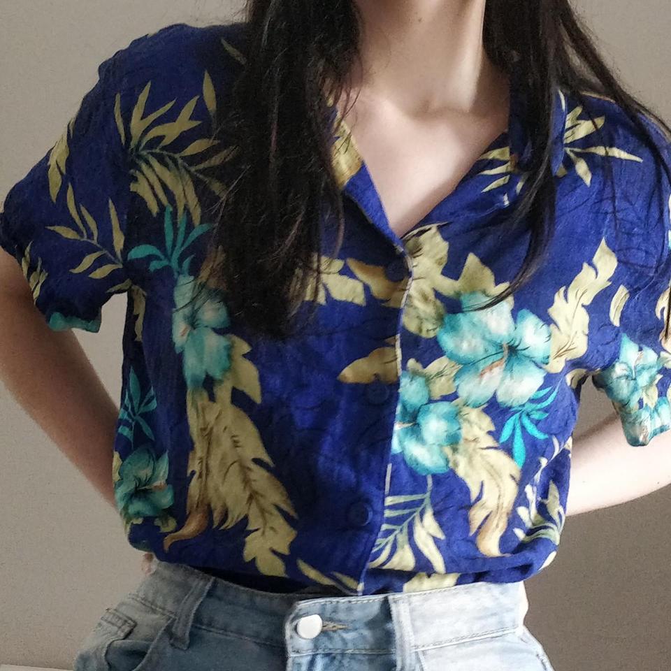 Vintage Hawaiian shirt Button down Bright floral - Depop