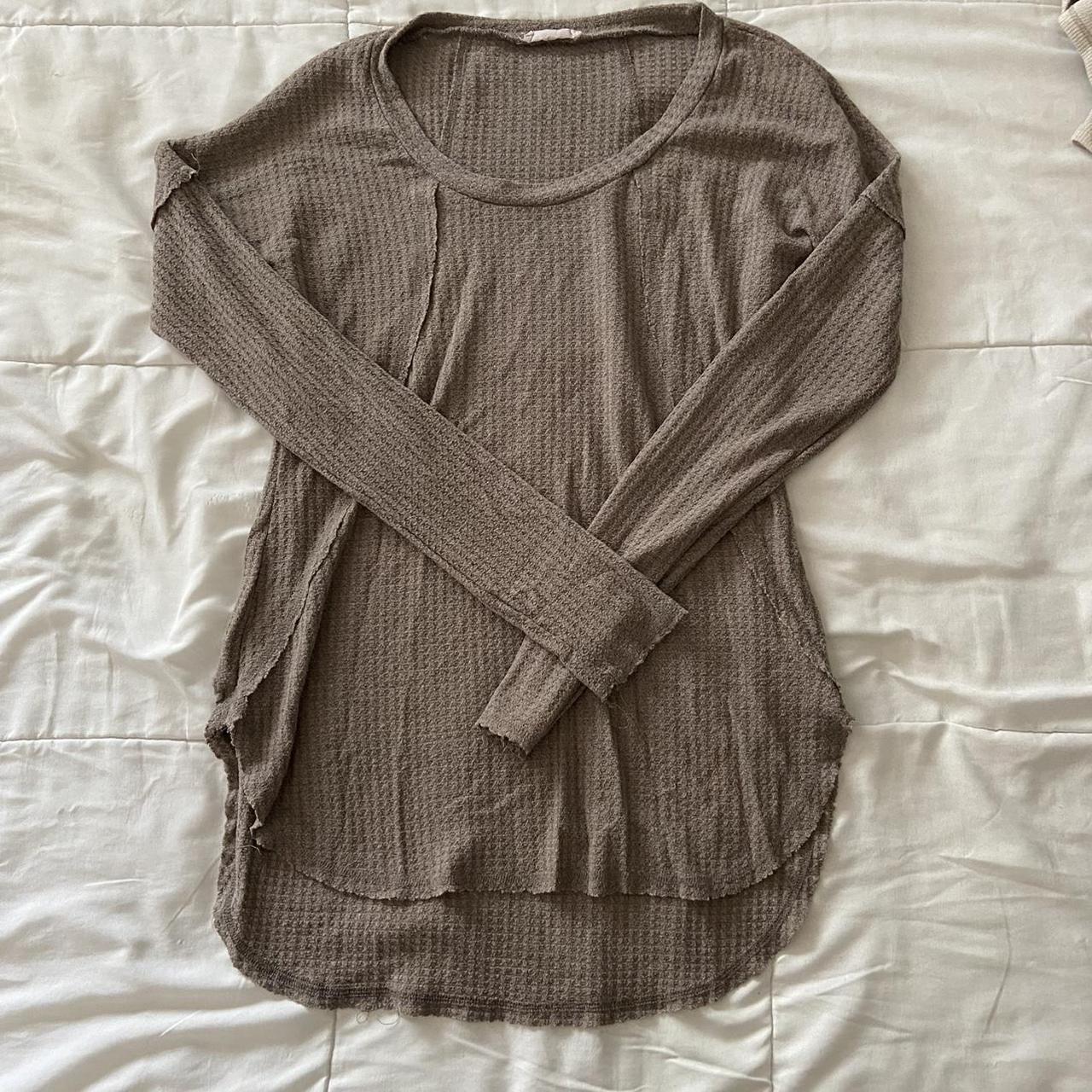 Pre-loved long sleeve waffle top in a mocha... - Depop