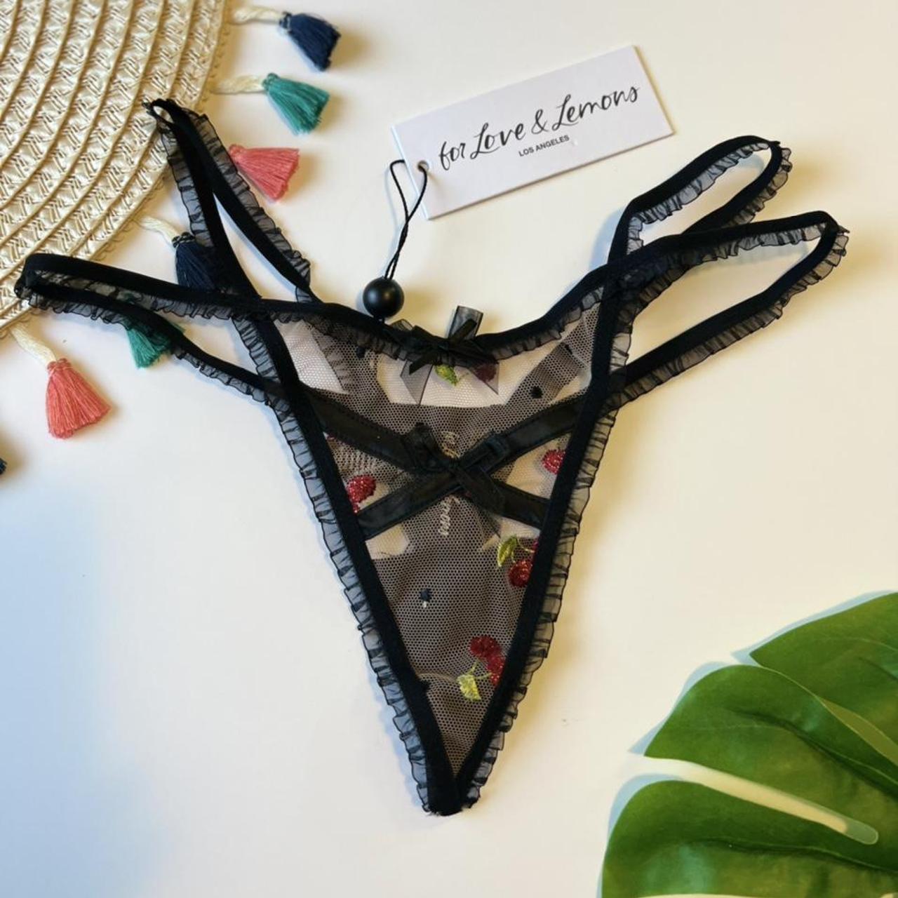 For Love And Lemons Cherry Embroidery Thong Panty XS - Depop