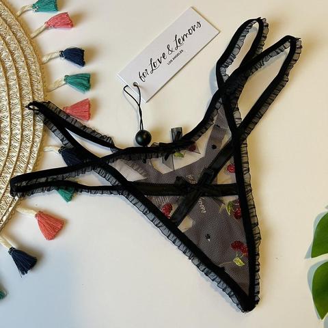 For Love And Lemons Cherry Embroidery Thong Panty XL - Depop