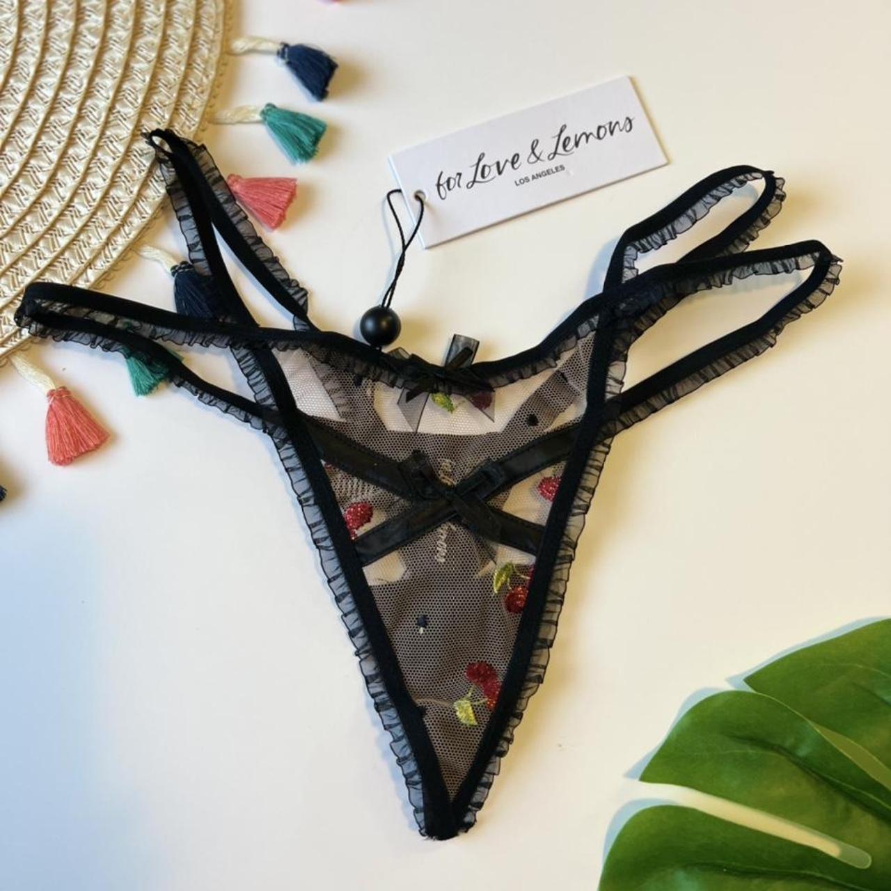 For Love And Lemons Cherry Embroidery Thong Panty XL - Depop