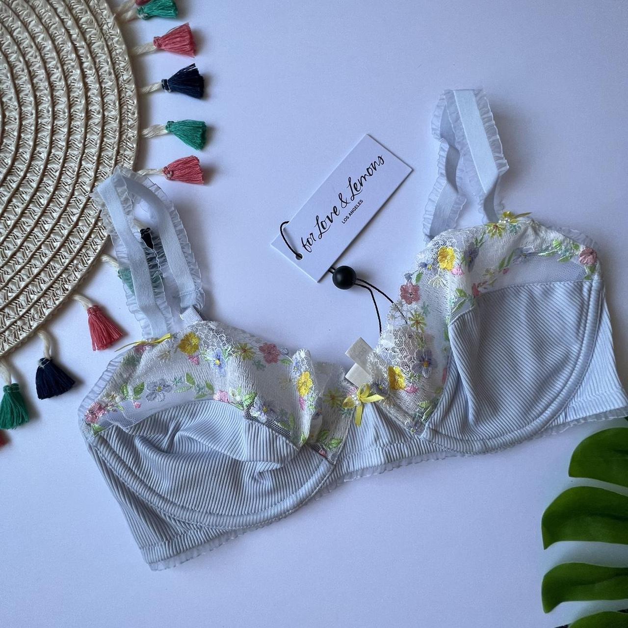 For Love And Lemons Sunny Embroidered Bra Yellow - Depop