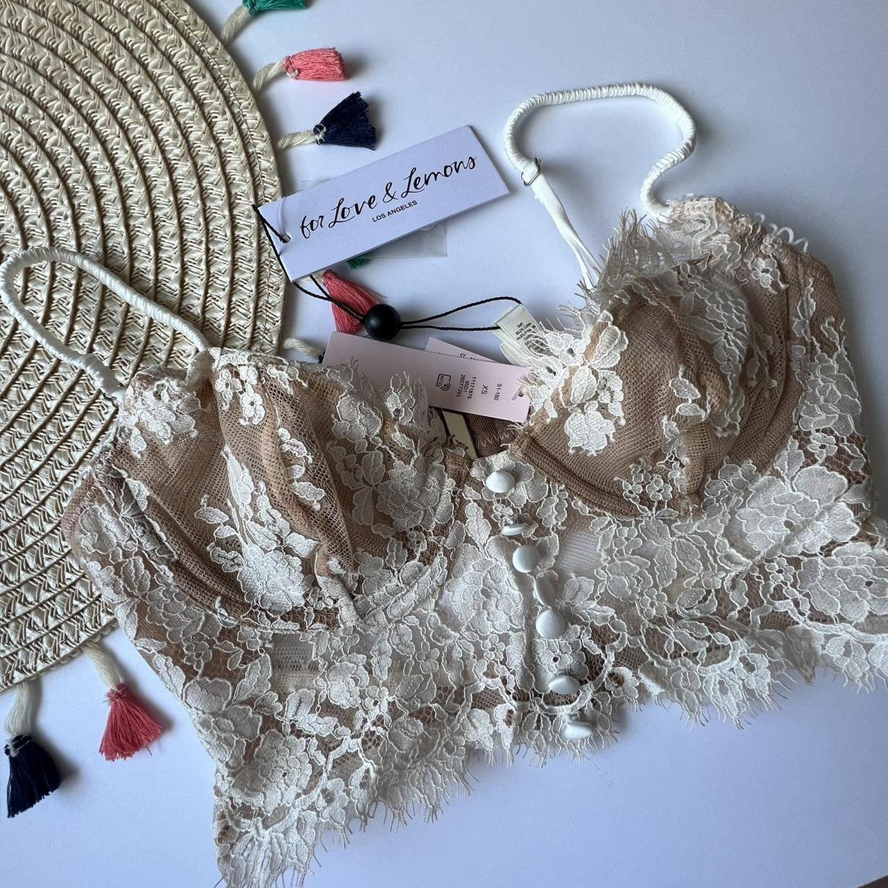 For Love And Lemons Faye Lace Underwire Bra XS White - Depop