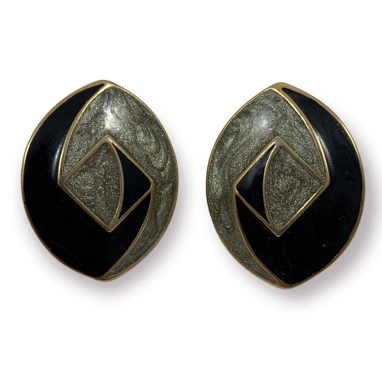 Vintage Women's Earrings - Black/Gold – Vintage 1… - image 1