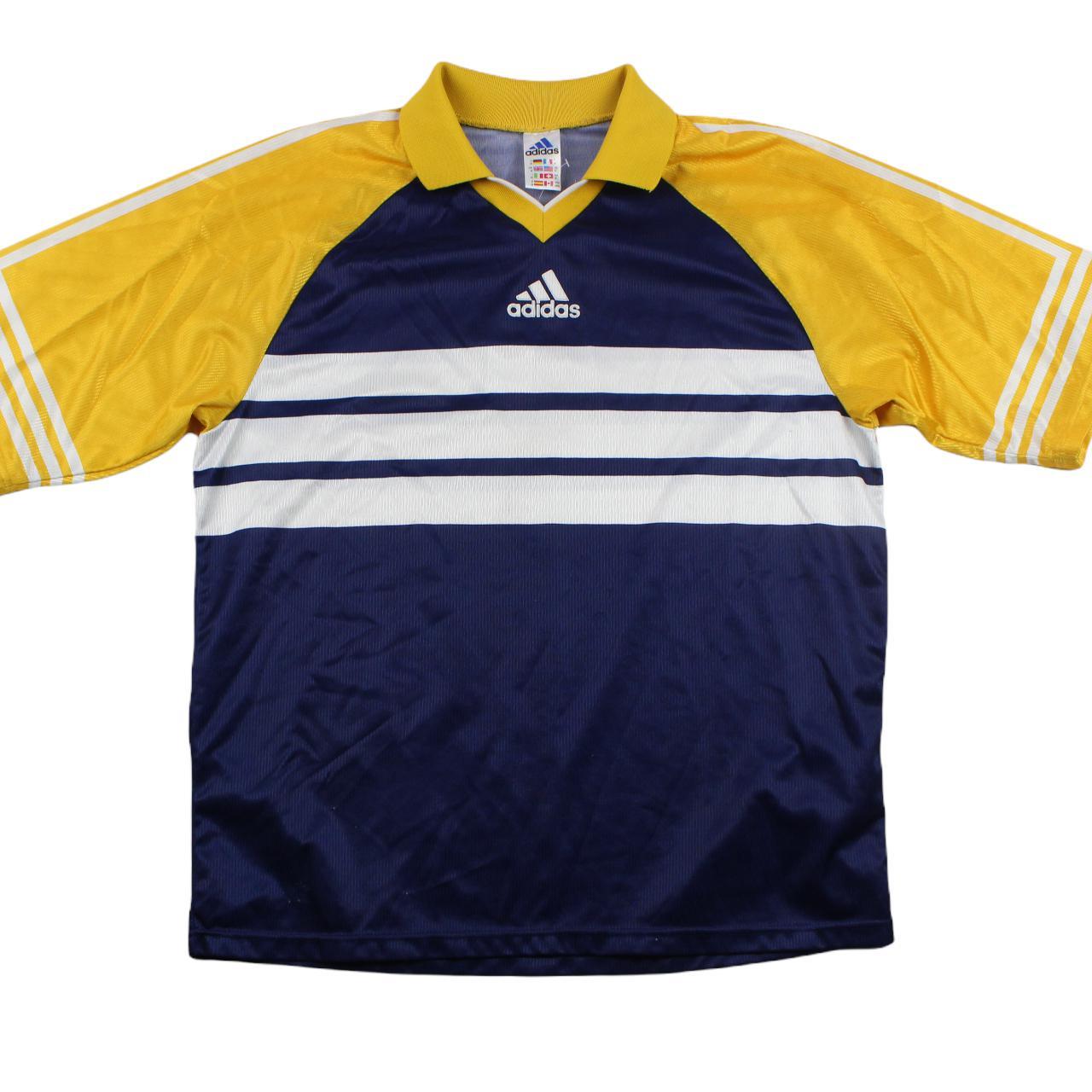Vintage 90s Navy/Yellow Adidas Centre logo sports... - Depop