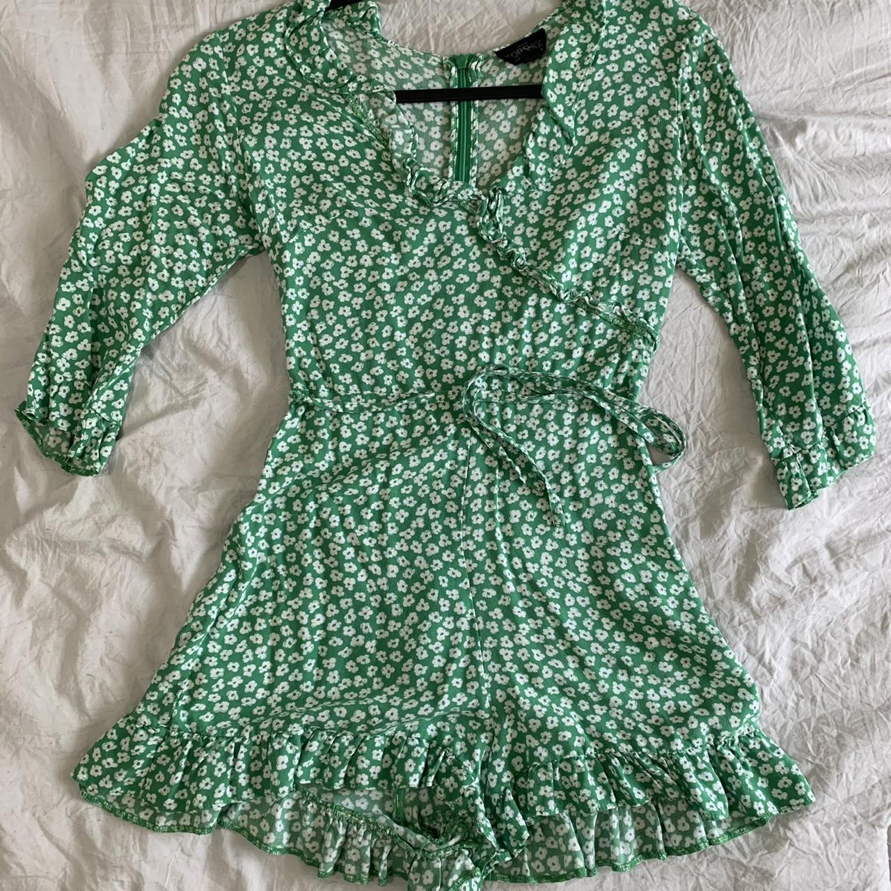 Green and white floral romper size 2 #topshop... - Depop