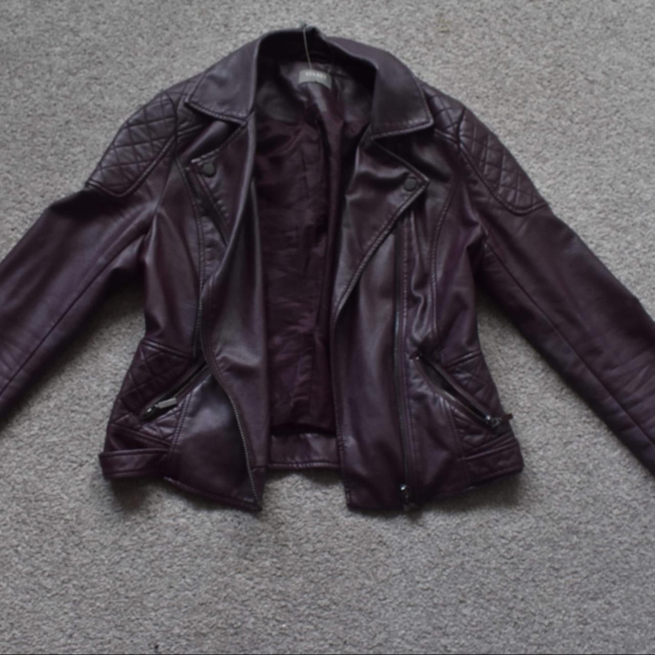 Oasis burgundy leather jacket Size S but will fit