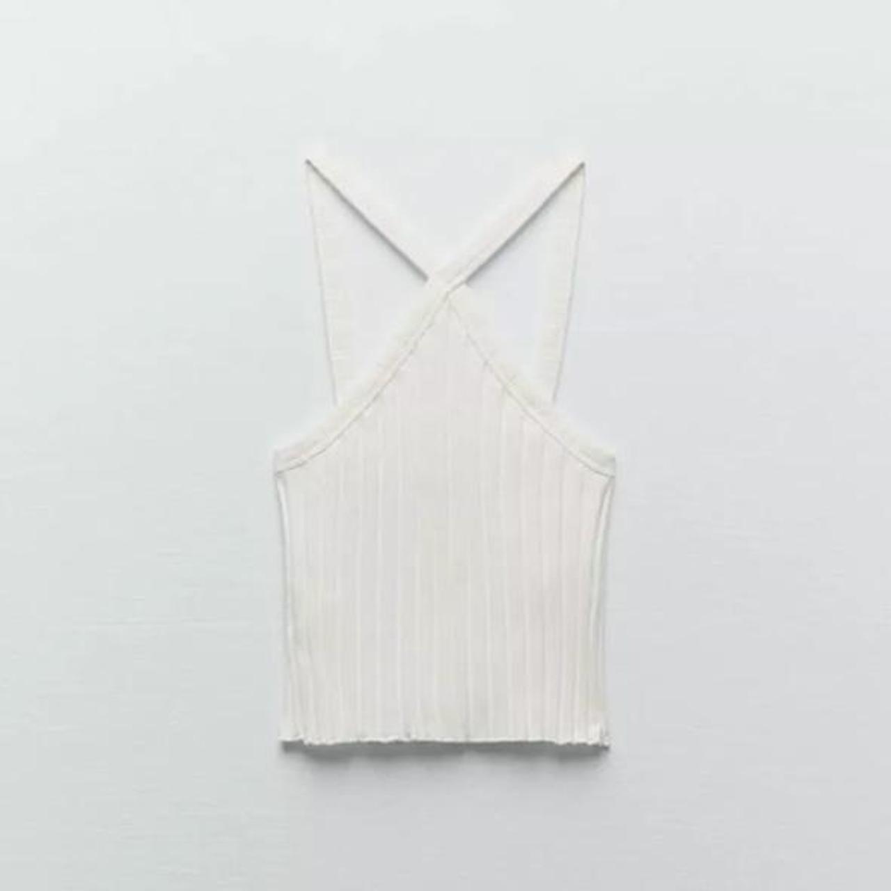 Zara Crop Top Halter Neck Ribbed Cotton in Medium... Depop