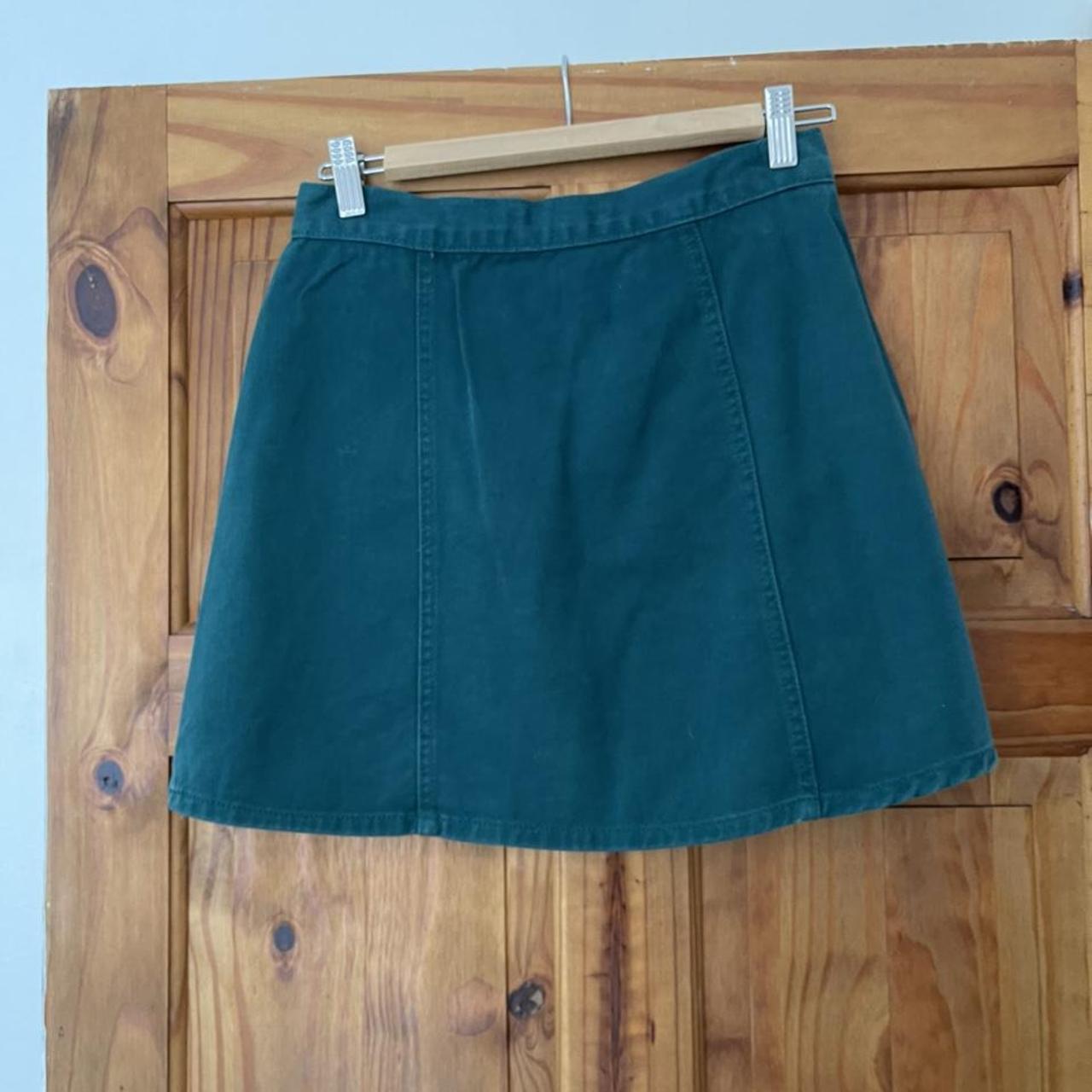 A Line Green Denim Mini Skirt Urban... - Depop