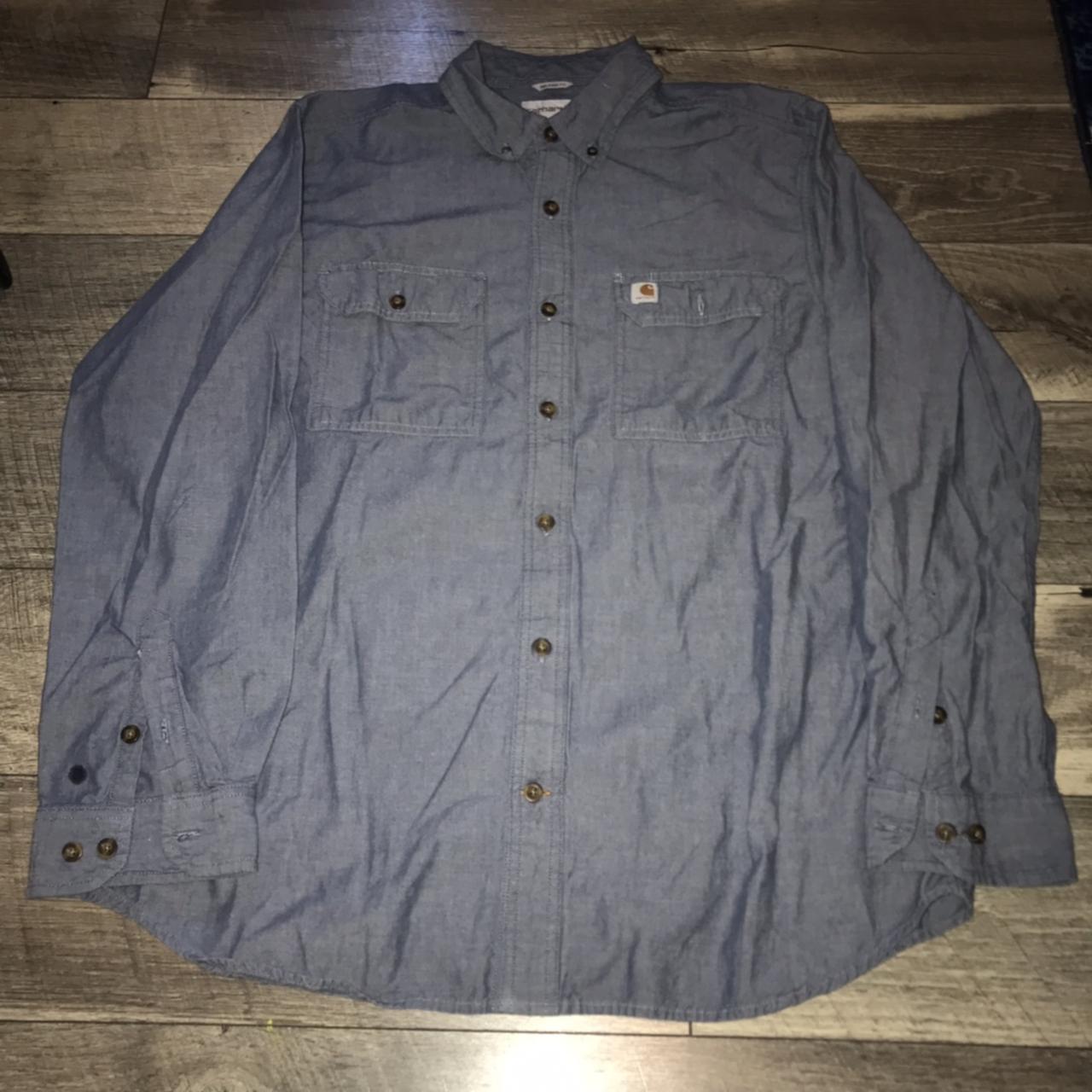 Carhartt light denim button up work shirt Size L.... - Depop